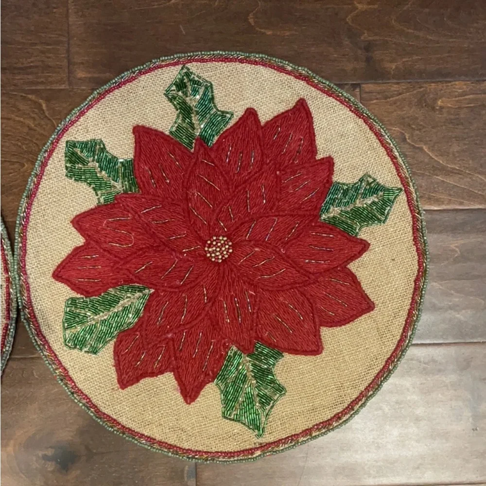 2 Cynthia Rowley Christmas Poinsettia Beaded Round 15